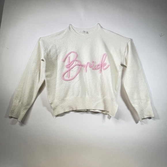 Le Lis Collection Bride Sweater Pink Script Crew Neck Pullover Womens Medium‎ - Picture 2 of 7